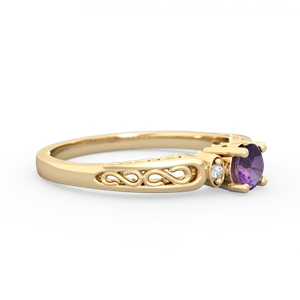 Amethyst Filligree Scroll Round 14K Yellow Gold ring R0829