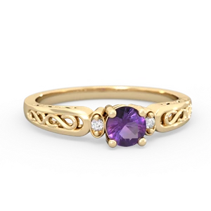 Amethyst Filligree Scroll Round 14K Yellow Gold ring R0829
