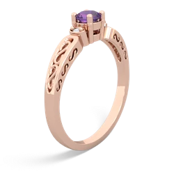 Amethyst Filligree Scroll Round 14K Rose Gold ring R0829