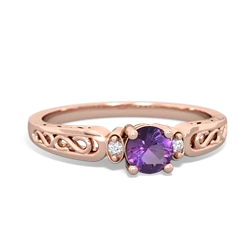 Amethyst Filligree Scroll Round 14K Rose Gold ring R0829