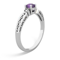 Amethyst Filligree Scroll Round 14K White Gold ring R0829