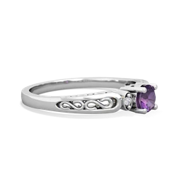 Amethyst Filligree Scroll Round 14K White Gold ring R0829