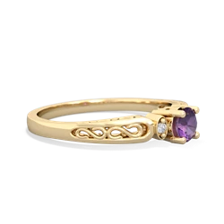 Amethyst Filligree Scroll Round 14K Yellow Gold ring R0829