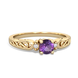 Amethyst Filligree Scroll Round 14K Yellow Gold ring R0829