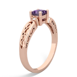 Amethyst Filligree Scroll Square 14K Rose Gold ring R2430