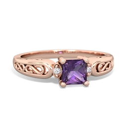 Amethyst Filligree Scroll Square 14K Rose Gold ring R2430