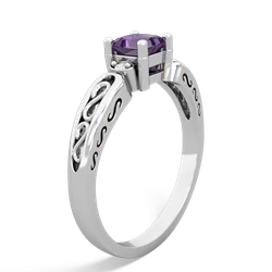 Amethyst Filligree Scroll Square 14K White Gold ring R2430