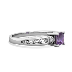 Amethyst Filligree Scroll Square 14K White Gold ring R2430