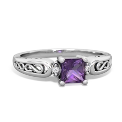 Amethyst Filligree Scroll Square 14K White Gold ring R2430