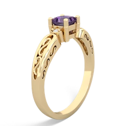 Amethyst Filligree Scroll Square 14K Yellow Gold ring R2430