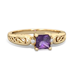 Amethyst Filligree Scroll Square 14K Yellow Gold ring R2430