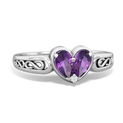 Amethyst Filligree 'One Heart' 14K White Gold ring R5070