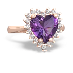 Amethyst Sparkling Halo Heart 14K Rose Gold ring R0391