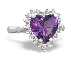 Amethyst Sparkling Halo Heart 14K White Gold ring R0391