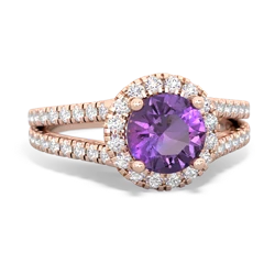 Amethyst Pave Halo 14K Rose Gold ring R5490