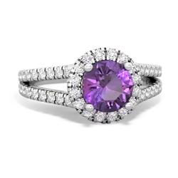 Amethyst Pave Halo 14K White Gold ring R5490