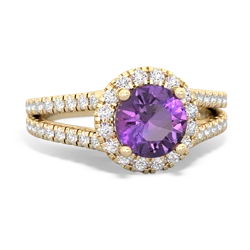 Amethyst Pave Halo 14K Yellow Gold ring R5490