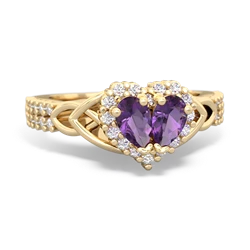 Amethyst Celtic Knot Two Hearts As One 14K Yellow Gold ring R2644HRT