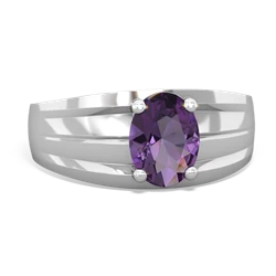 Amethyst Men's Two Lane 14K White Gold ring R0363