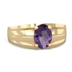 Amethyst Men's Two Lane 14K Yellow Gold ring R0363