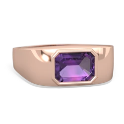 Amethyst Men's Emerald-Cut Bezel 14K Rose Gold ring R0410