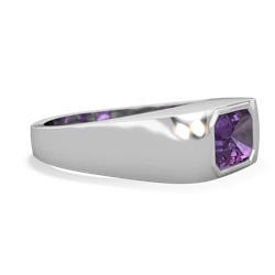 Amethyst Men's Emerald-Cut Bezel 14K White Gold ring R0410