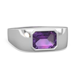 Amethyst Men's Emerald-Cut Bezel 14K White Gold ring R0410