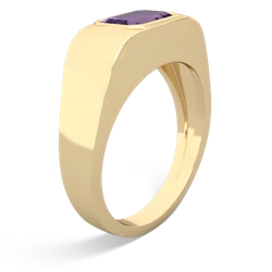 Amethyst Men's Emerald-Cut Bezel 14K Yellow Gold ring R0410