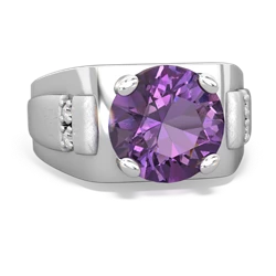 Amethyst Men's 9Mm Round 14K White Gold ring R1822