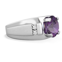 Amethyst Men's 9Mm Round 14K White Gold ring R1822