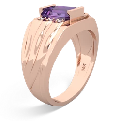 Amethyst Men's 9X7mm Emerald-Cut 14K Rose Gold ring R1835