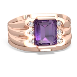 Amethyst Men's 9X7mm Emerald-Cut 14K Rose Gold ring R1835