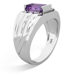 Amethyst Men's 9X7mm Emerald-Cut 14K White Gold ring R1835