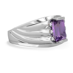 Amethyst Men's 9X7mm Emerald-Cut 14K White Gold ring R1835