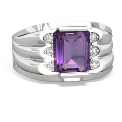 Amethyst Men's 9X7mm Emerald-Cut 14K White Gold ring R1835