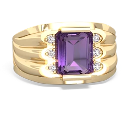 Amethyst Men's 9X7mm Emerald-Cut 14K Yellow Gold ring R1835