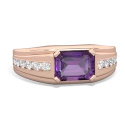 Amethyst Men's Diamond Channel 14K Rose Gold ring R0500