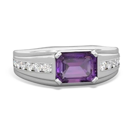 Amethyst Men's Diamond Channel 14K White Gold ring R0500