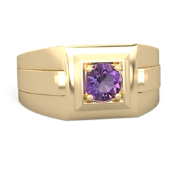Amethyst Men's Squared Circle 14K Yellow Gold ring R0480