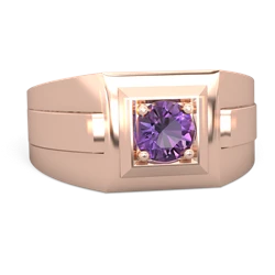 Amethyst Men's Squared Circle 14K Rose Gold ring R0480