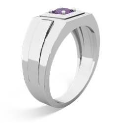 Amethyst Men's Squared Circle 14K White Gold ring R0480