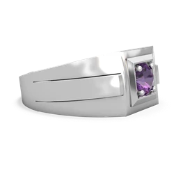 Amethyst Men's Squared Circle 14K White Gold ring R0480