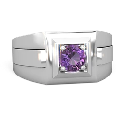 Amethyst Men's Squared Circle 14K White Gold ring R0480