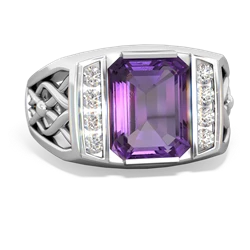 Amethyst Men's Vine 14K White Gold ring R0490