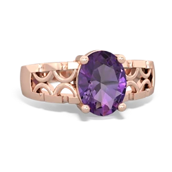 Amethyst Art Deco Filigree 14K Rose Gold ring R2322