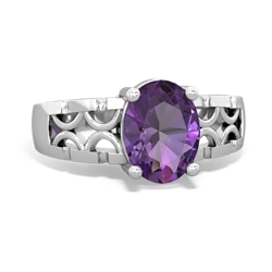 Amethyst Art Deco Filigree 14K White Gold ring R2322