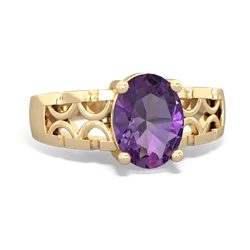 Amethyst Art Deco Filigree 14K Yellow Gold ring R2322