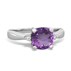 Amethyst Cushion Rope 14K White Gold ring R2484