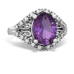 Amethyst Antique Style Cocktail 14K White Gold ring R2564