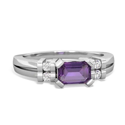 Amethyst Art Deco East-West 14K White Gold ring R2590